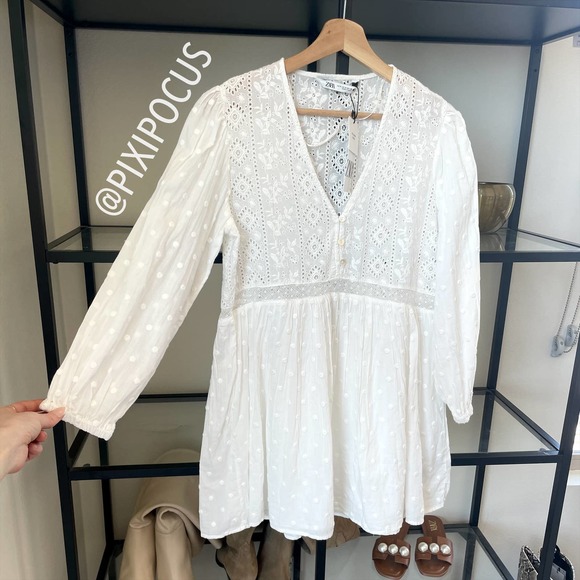 ZARA SWISS DOT EMBROIDERED DRESS WHITE - Picture 9 of 15